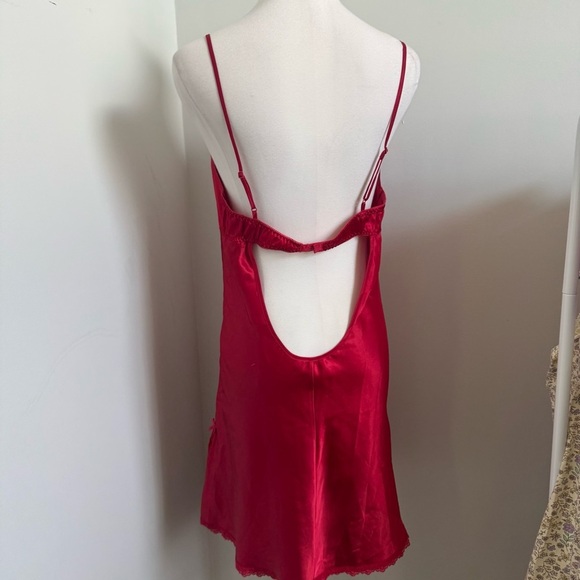 Vintage Red Satin & Lace Slip Dress — 90s Valentine Lingerie Aesthetic L - Picture 7 of 7
